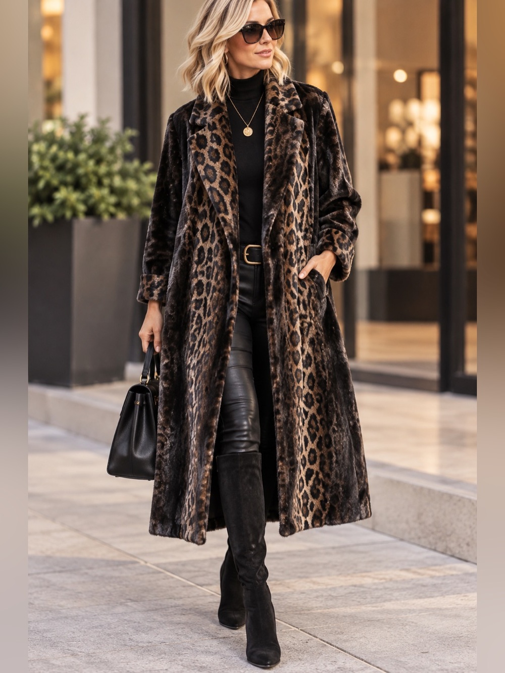 Cache Leopard Pattern Maxi Coat Size Small